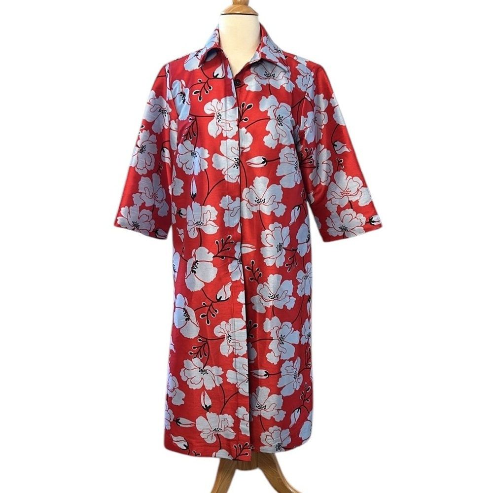 WAYWARD FANCIES eShakti Floral Print Dupioni Kimono Style Trench Jacket size M - Picture 2 of 16